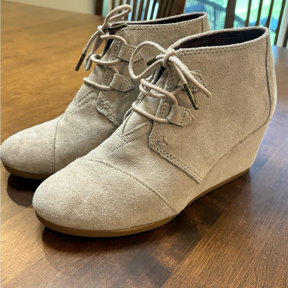 TOMS suede wedge booties
